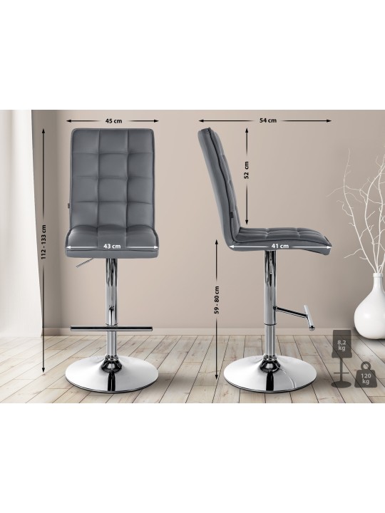 Barstol Peking V2 imiteret læder krom, grå