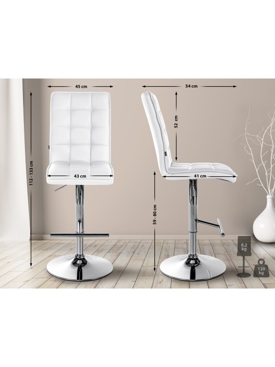 Barstol Peking V2 imiteret læder krom, hvid Barstol Peking V2 imiteret læder krom, hvid