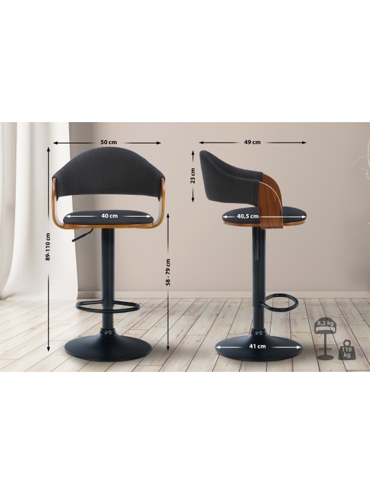 Barstol Nilse stof, valnød/sort Barstol Nilse stof, valnød/sort