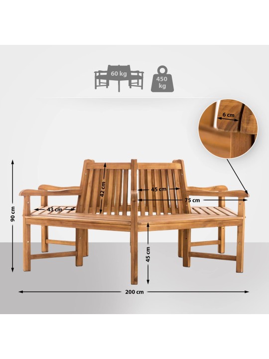 Sonja træbænk med armlæn 200 cm, teak