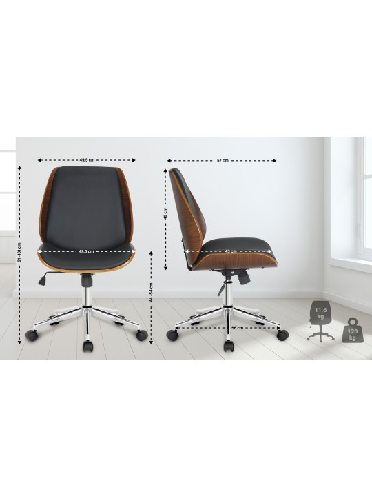 Kontorstol Mitch krom, valnød/sort Kontorstol Mitch krom, valnød/sort