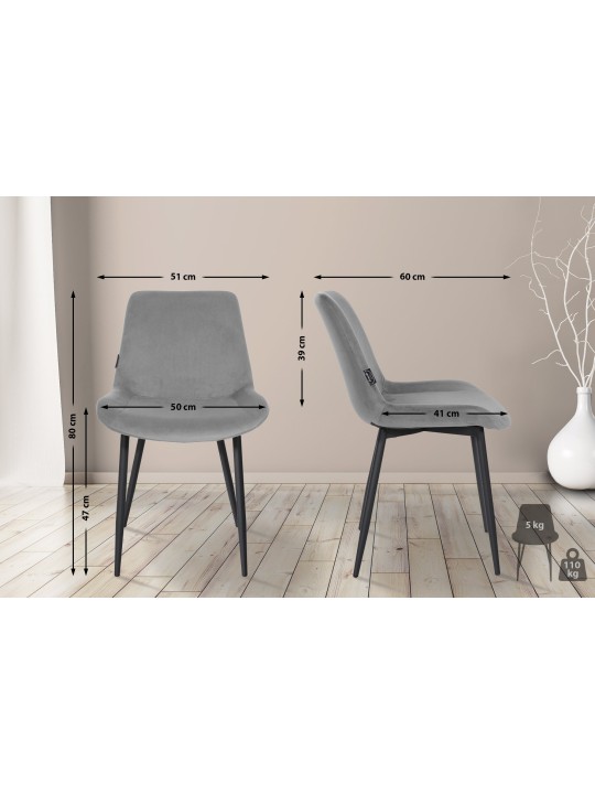 Sæt med 2 spisestuestole Victoria velvet, grå Sæt med 2 spisestuestole Victoria velvet, grå
