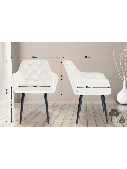 Stanley spisestuestol i fløjl, creme