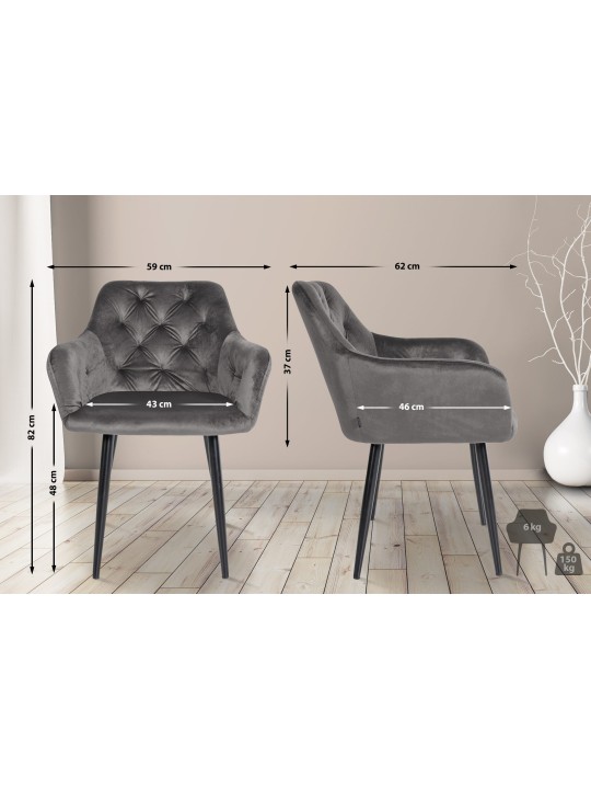 Stanley spisestuestol i fløjl, mørkegrå