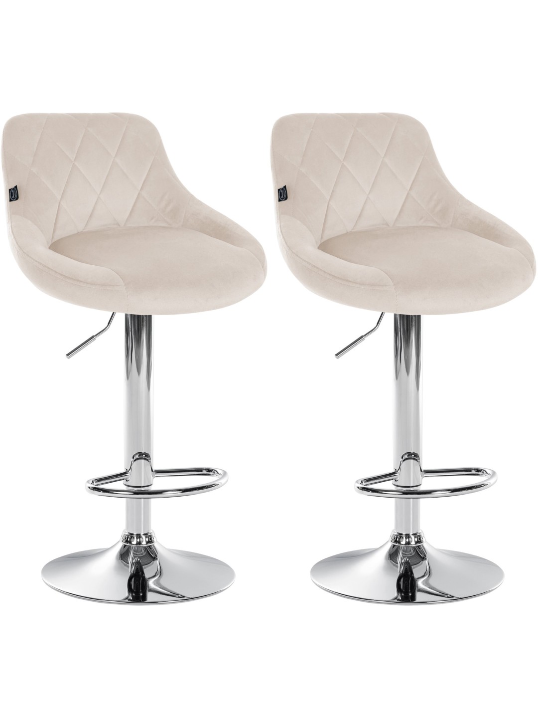 Sæt med 2 barstole Lazio fløjlskrom, creme