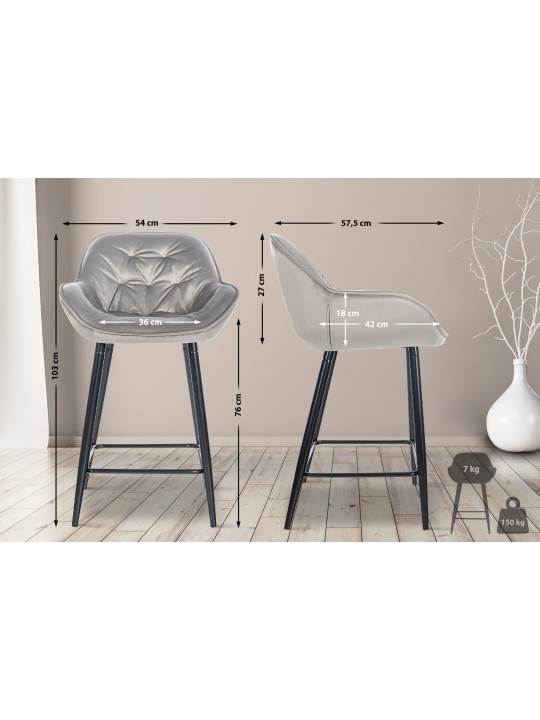 Sæt med 2 barstole Gibson 76 velvet, grå