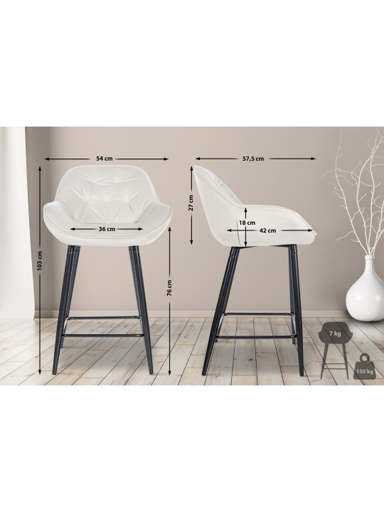 Sæt med 2 barstole Gibson 76 velvet, creme