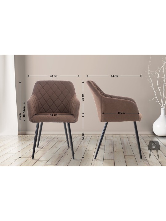 Sæt med 2 spisestuestole Shila stof, brun