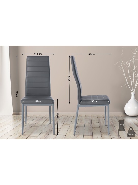 Sæt med 6 spisestuestole Mayfair imiteret læder, grå