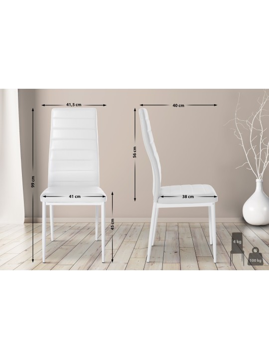 Sæt med 6 spisestuestole Mayfair imiteret læder, hvid Sæt med 6 spisestuestole Mayfair imiteret læder, hvid