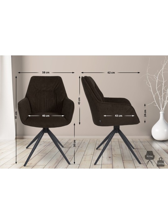 Spisestuestol Jules stof, brun