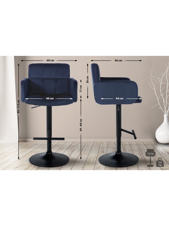 Barstol Los Angeles fløjl, blå