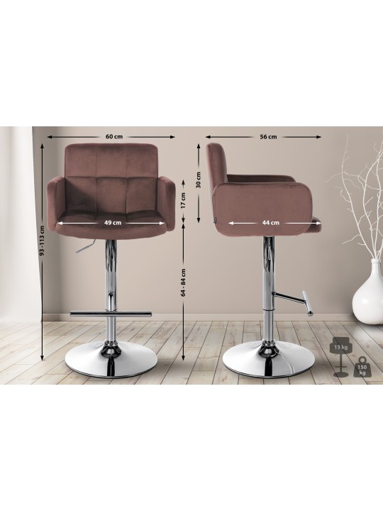 Barstol Los Angeles Velvet Chrome, brun