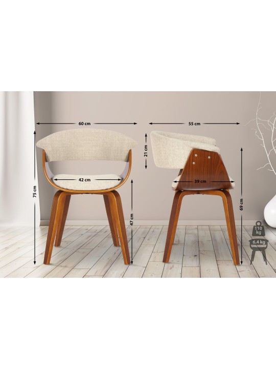 Sæt med 2 stole Bruce stof, valnød/creme
