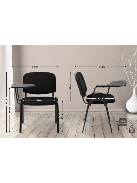 Ken XL stol med klapbordsstof, sort