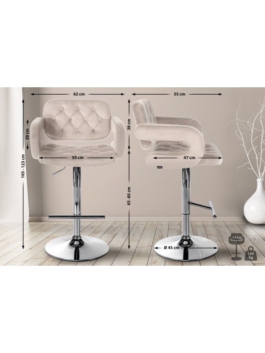 Barstol Dublin fløjlskrom, creme Barstol Dublin fløjlskrom, creme