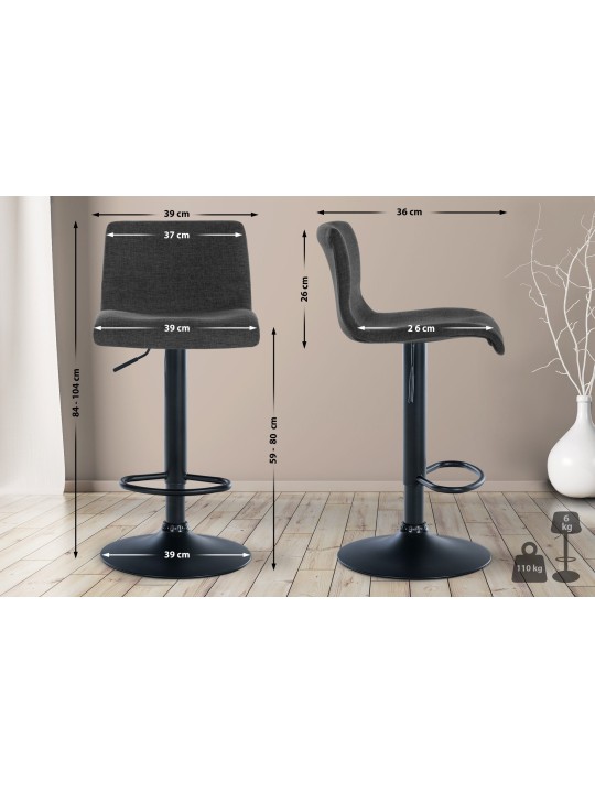 Sæt med 2 barstole Branford stof, mørkegrå