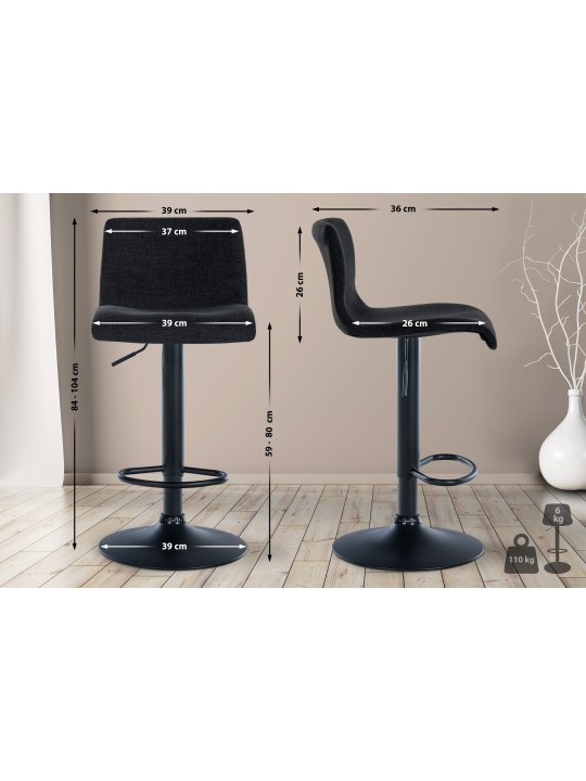 Sæt med 2 barstole Branford stof, sort