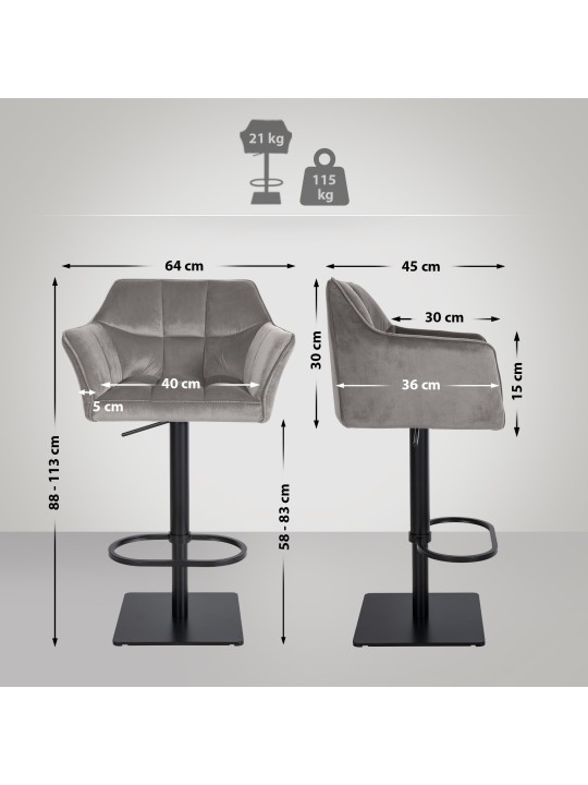 Barstol Damaso B fløjl, grå Barstol Damaso B fløjl, grå