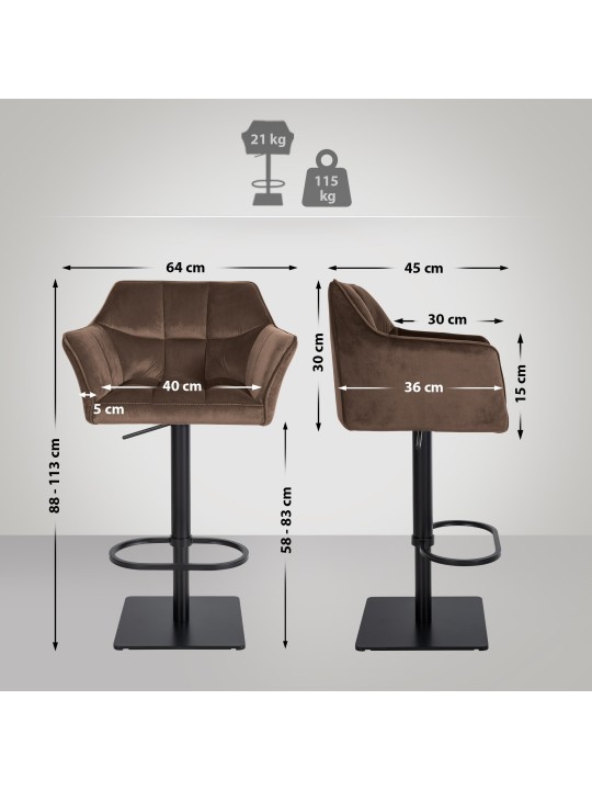 Barstol Damaso B fløjl, brun