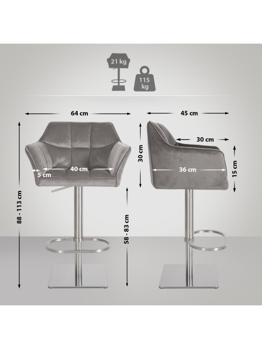 Barstol Damaso E velvet, grå Barstol Damaso E velvet, grå