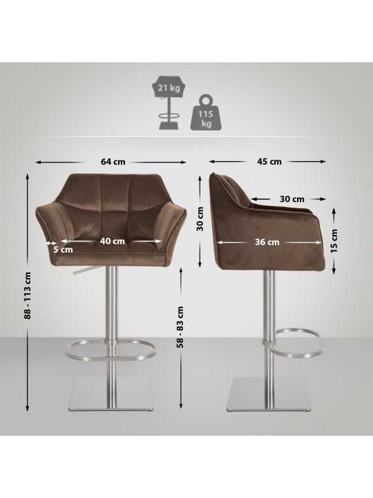 Barstol Damaso E velvet, brun