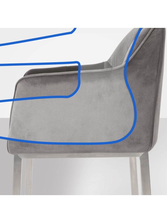 Barstol Damaso E fløjl med 4 fods stel, grå