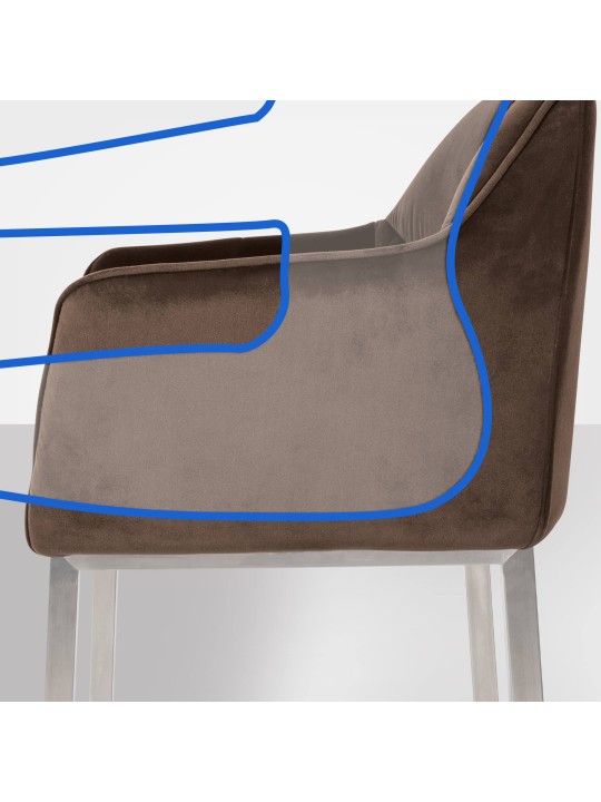 Barstol Damaso E fløjl med 4 fods stel, brun