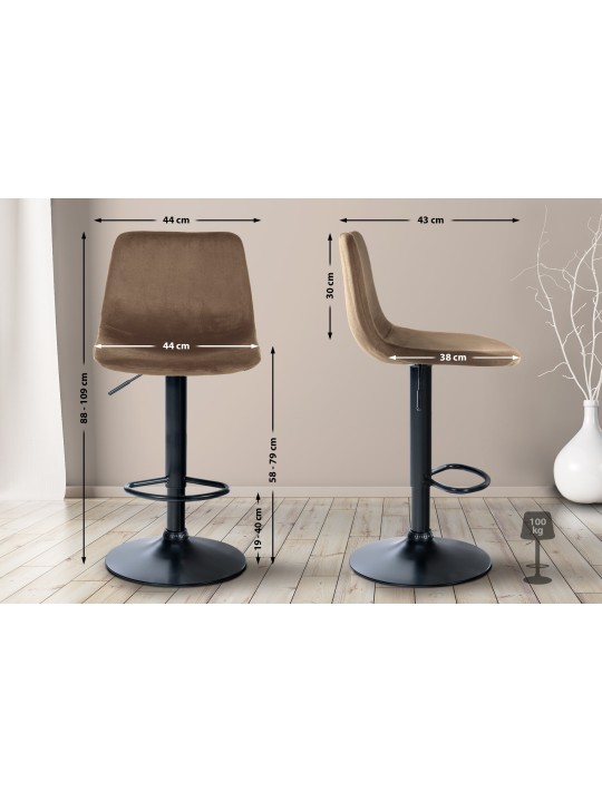 Sæt med 2 barstole Divo velvet, brun