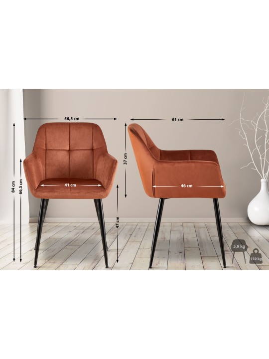 Sæt med 2 spisestuestole Emia velvet, brun