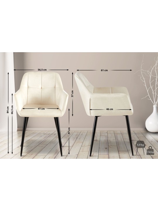 Sæt med 2 spisestuestole Emia velvet, creme