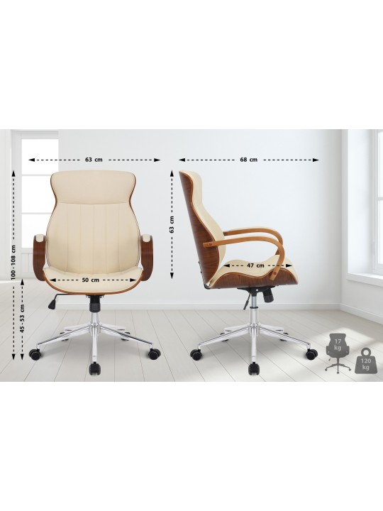 Kontorstol Melilla imiteret læder, valnød/creme