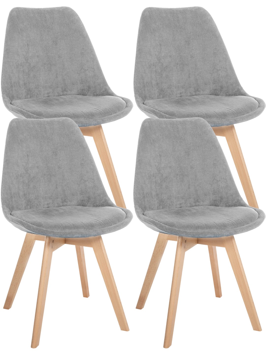 Sæt med 4 stole Linares Cord, lysegrå