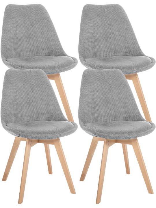 Sæt med 4 stole Linares Cord, lysegrå