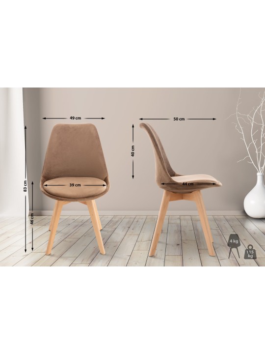 Sæt med 4 stole Linares fløjl, brun