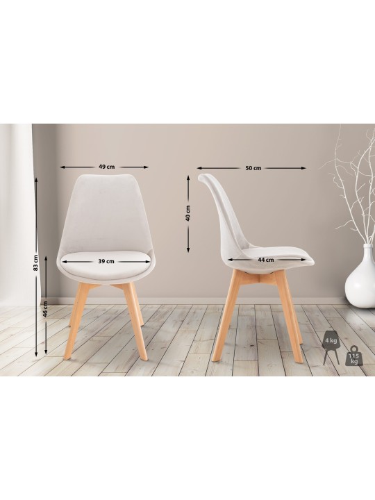 Sæt med 4 stole Linares fløjl, lysegrå