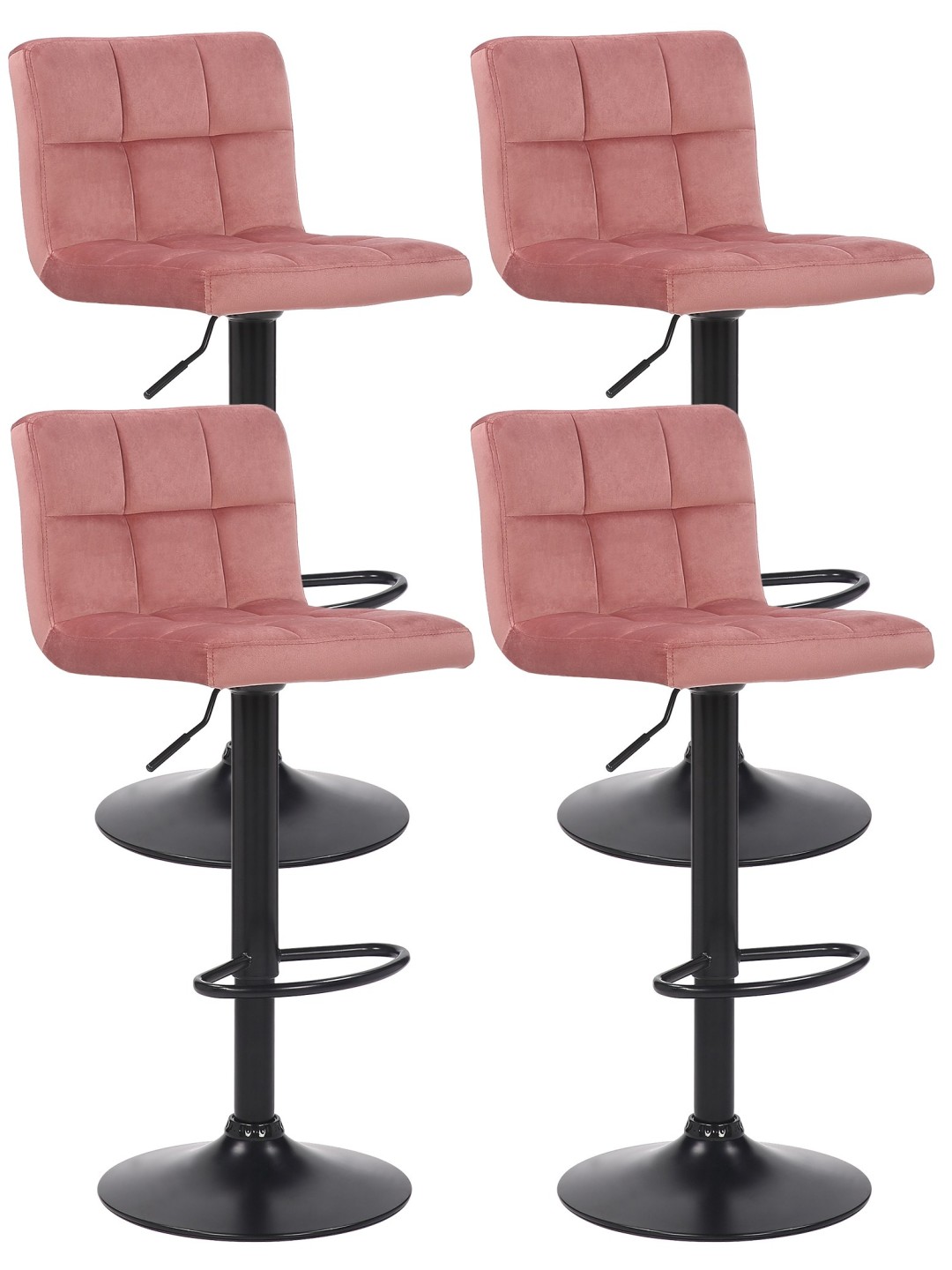 Sæt med 4 barstole Feni fløjl, pink