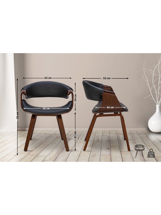 Sæt med 2 spisestuestole Foley imiteret læder, valnød/sort