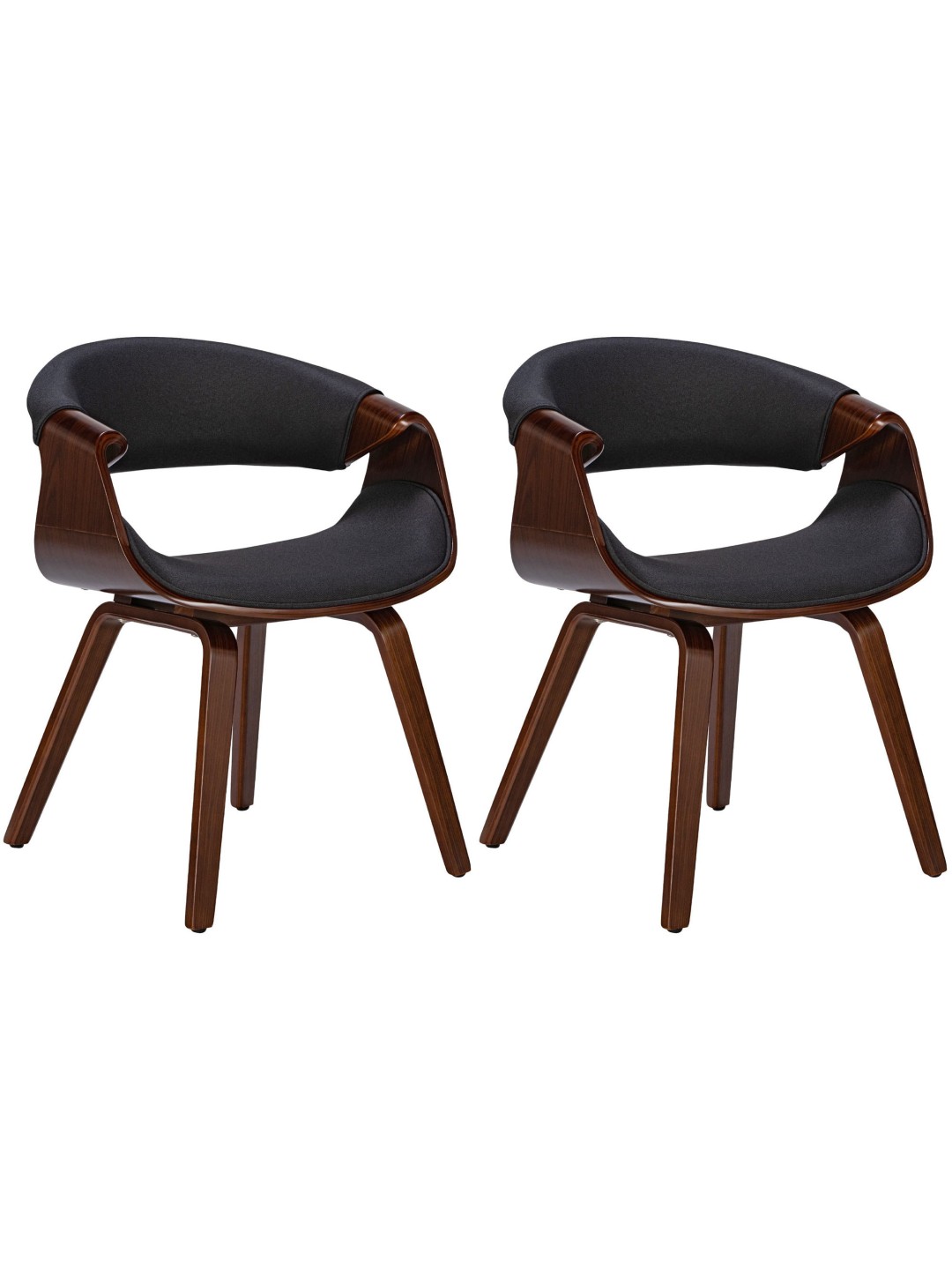 Sæt med 2 spisestuestole Foley stof, valnød/sort