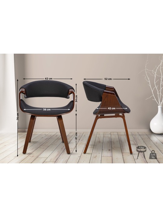 Sæt med 2 spisestuestole Foley stof, valnød/sort