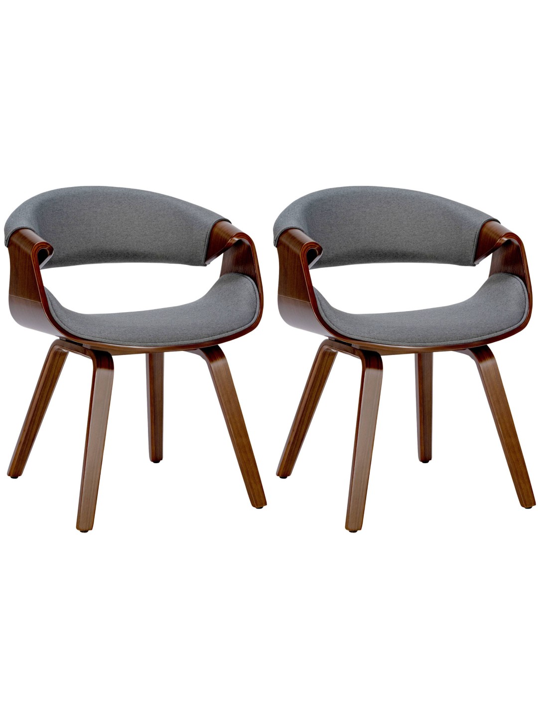 Sæt med 2 spisestuestole Foley stof, valnød/grå