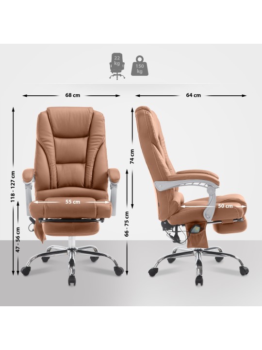 Kontorstol Pacific med massagefunktion V2 kunstlæder, lysebrun