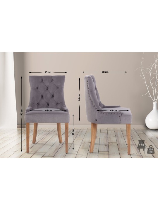 Sæt med 4 spisestuestole Aberdeen fløjl antique-light, grå