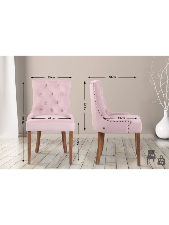 Sæt med 4 spisestuestole Aberdeen fløjl antique-light, pink