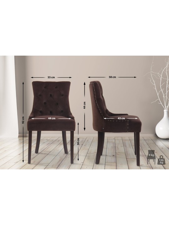 Sæt med 4 spisestuestole Aberdeen fløjl antik, brun