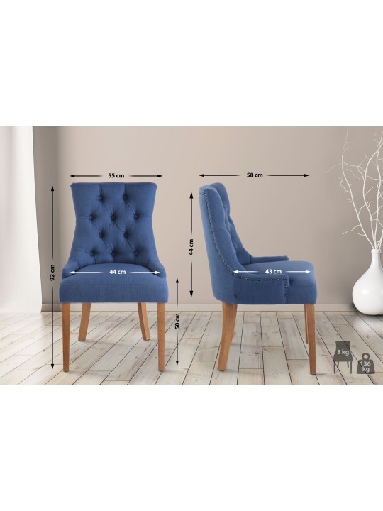 Spisestuestol Aberdeen stof antik-lys, blå