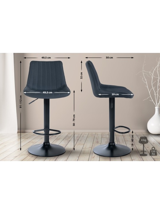 Sæt med 2 barstole Toni stof, mørkegrå Sæt med 2 barstole Toni stof, mørkegrå