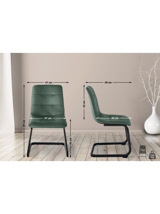 Vermont spisestuestol i fløjl, mørkegrøn