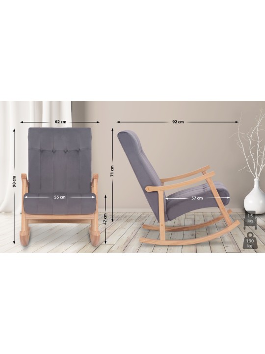 Gyngestol Saltillo fløjl, natura/grau