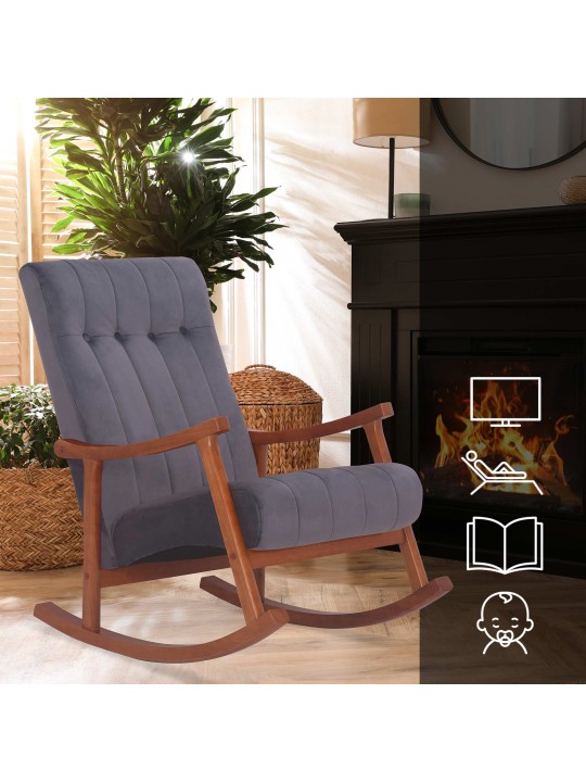 Gyngestol Saltillo fløjl, valnød/grå